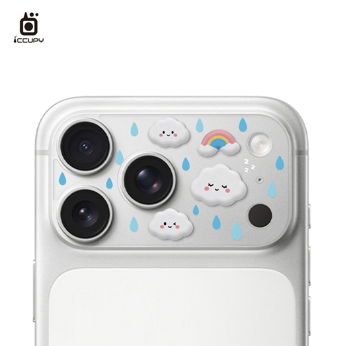 【泡泡貼︱彩虹雲朵】9H霧面彩繪鏡頭底座|泡泡貼For iPhone 17 Pro Max|文創小物