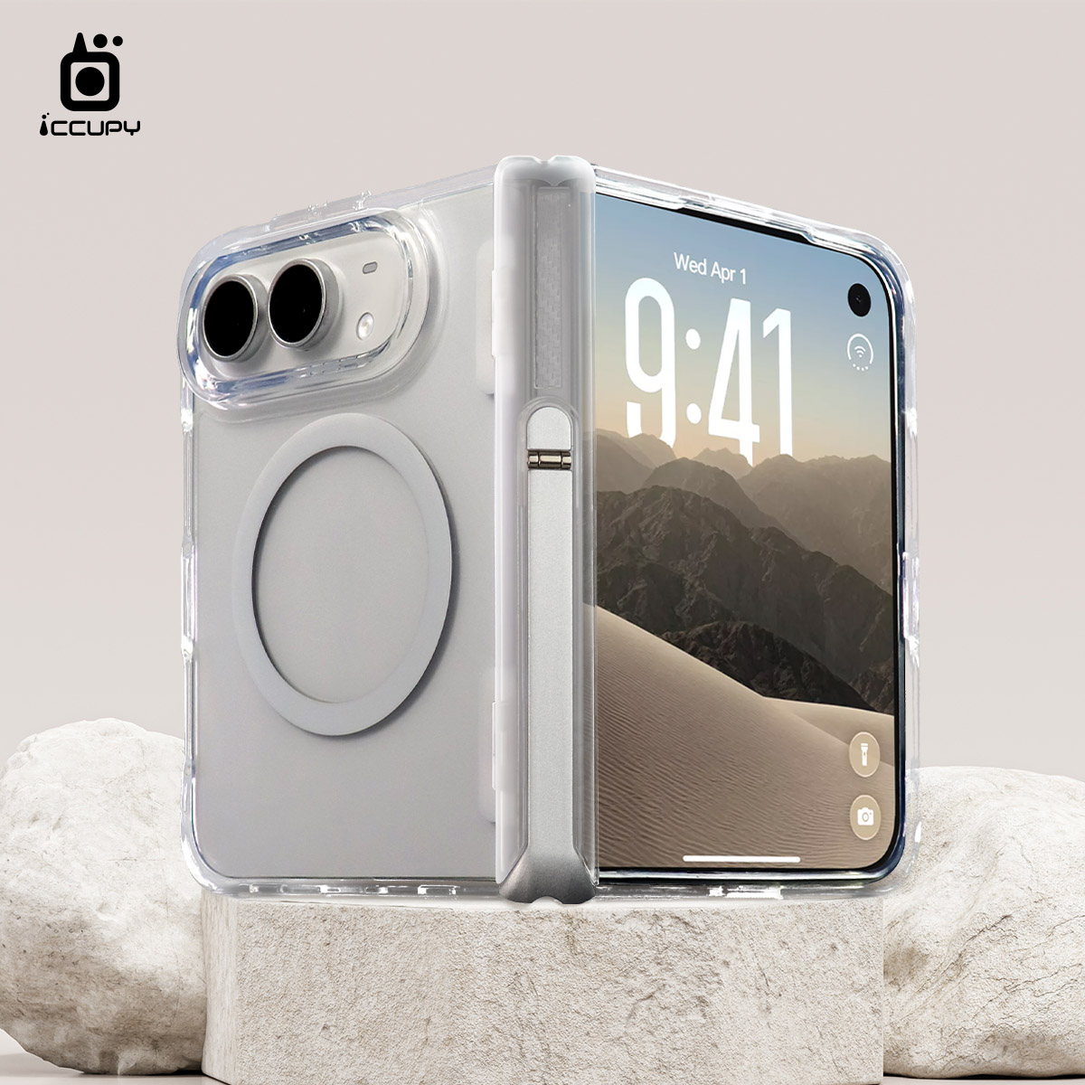 【iCCUPY黑占盾】防摔立架手機殼(透明) For Apple iPhone Duo